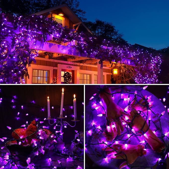 Brizled Purple Halloween Lights, 33ft 100 LED Faceted C5 Halloween String Lights, 120V UL Certified Purple Light Set Connectable Mini Light for Indoor & Outdoor Tree Xmas Party Decorations
