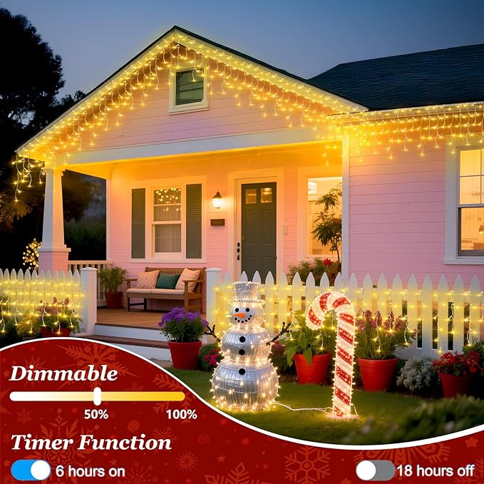 670 LED Christmas Lights Outdoor, 66ft Warm White String Lights Indoor with 148 Drops 12 Modes, Dimmable Curtain Window Lights, Waterproof Twinkle Fairy Lights with Timer for Christmas Decorations