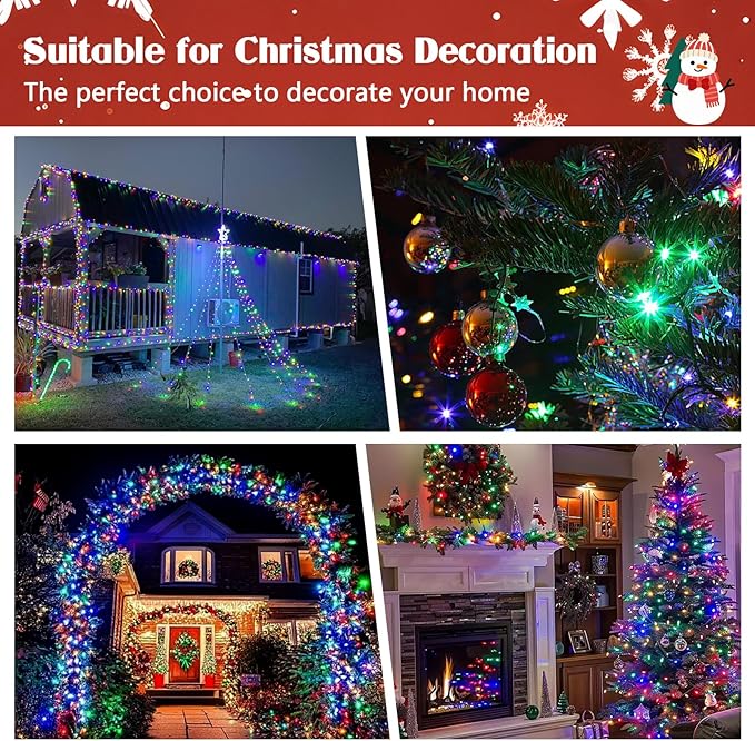 2-Pack Connectable Christmas Lights Outdoor, Total 164FT 400LED Christmas String Lights Waterproof with 8 Modes & Timer, Green Wire Twinkle Lights for Xmas Tree Decorations Outdoor Indoor, Multicolor