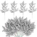 Watayo 30 PCS Glitter Artificial Pine Needles-10.6 Inch Fake Foliage Pine Stems Picks for DIY Garland Wreath Christmas Embellishing and Home Garden Decoration (Silver)