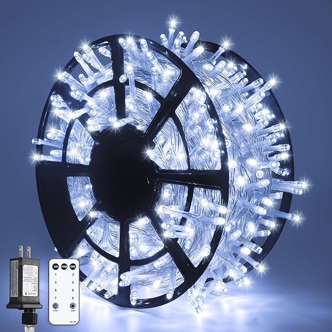 JMEXSUSS 168FT 600 LED White Christmas Lights Outdoor with Remote Indoor Christmas Tree Lights Plug in Cool White Twinkle String Light for Room Holiday Party Xmas Decorations