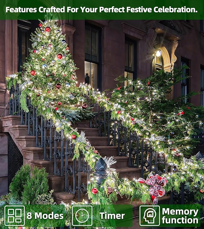 750 LED Outdoor Christmas Lights Decorations, 246ft Green Wire LED Christmas String Lights with Timer Memory, Twinkle Lighs for Indoor Outdoor Xmas Party Christmastree Wedding Garden Patio Cool White