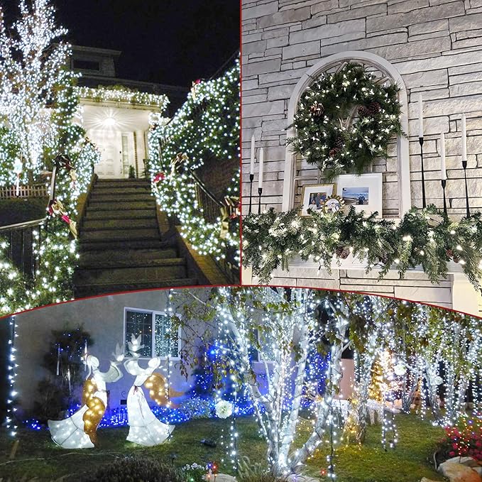 2-Pack Connectable Christmas Lights Outdoor, Total 164FT 400LED Christmas String Lights Waterproof with 8 Modes & Timer, Green Wire Twinkle Lights for Xmas Tree Decorations Outdoor Indoor, Cool White