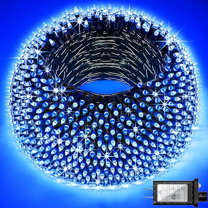 750 LED Outdoor Christmas Lights Decorations, 246ft Green Wire LED Christmas String Lights with Timer Memory, Twinkle Lighs for Indoor Outdoor Xmas Party Christmas Tree Wedding Garden Patio Blue