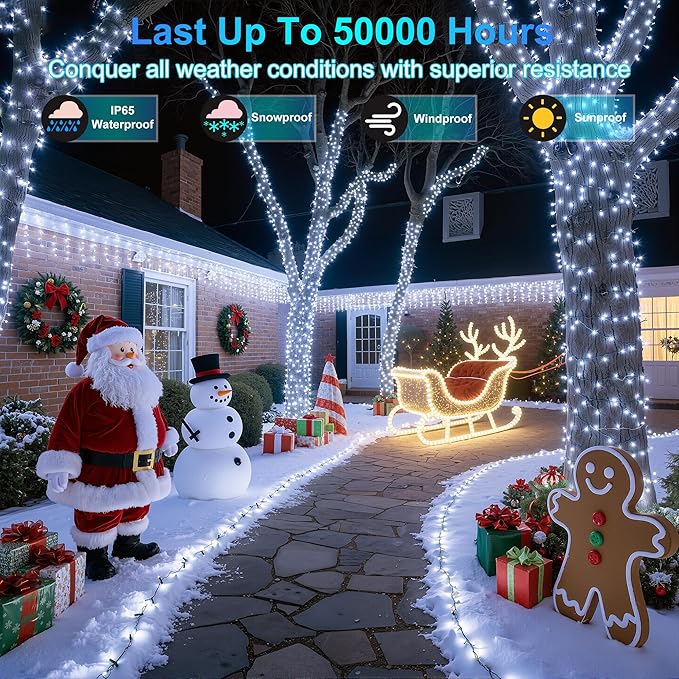 350LED Christmas Lights Indoor Outdoor, 90ft 12 Modes Cool White LED String Lights with Timer Dimmable, Waterproof Tree Lights for Xmas Patio Yard Fence Bedroom Wedding Garden Decor Cool White