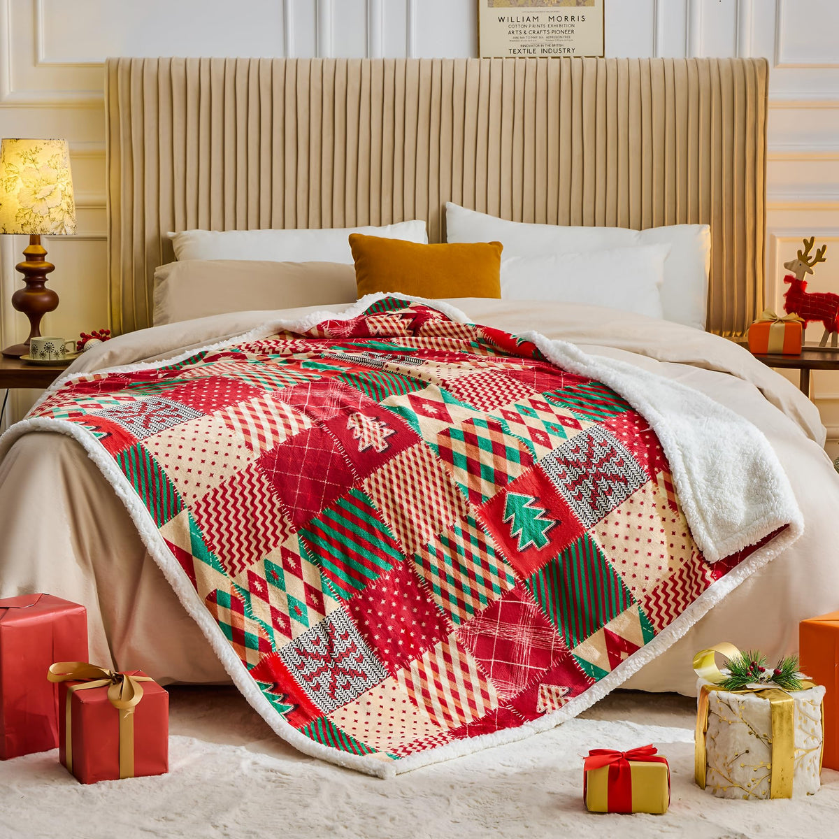 Nord ECO Christmas Throw Blanket, Christmas Decorations Gifts for Women, Sherpa Flannel Fleece Winter Holiday Blanket, Fluffy Cozy Soft Christams Throws for Couch Sofa Bed, ChristamsRhombus, 50" X 60"