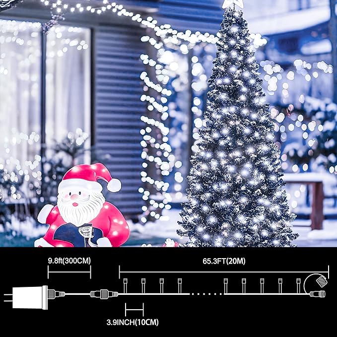 LAMPHOME 66ft Christmas Decorative Mini Lights,200 LED Transparent Wire Fairy Starry String Lights Plug in, 11 Lighting Modes, for Indoor Outdoor Xmas Tree Wedding Party Decoration (White)