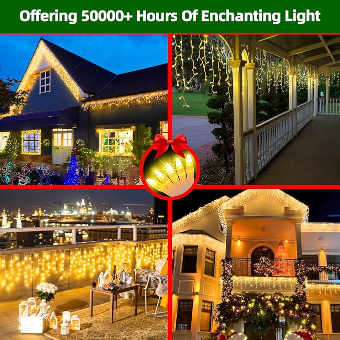 670 LED Christmas Lights with 148 Drops, 66ft 12 Modes Hanging ice String Lights with Timer & Dimmable & Waterproof, Plug-in Fairy Lights for Tree Holiday Wedding Party Christmas Decor Warm White