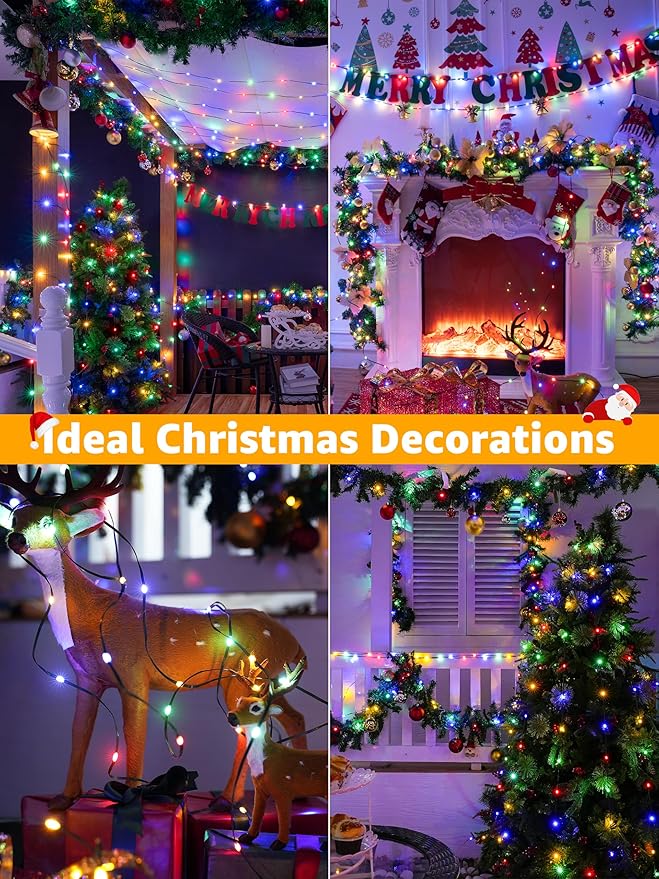 600 LED 196 FT Christmas Lights, Waterproof Outdoor String Lights with Remote and Timer, Christmas Tree Lights with 8 Modes Dimmable, Fairy Lights for Holiday Decor (Multicolor)
