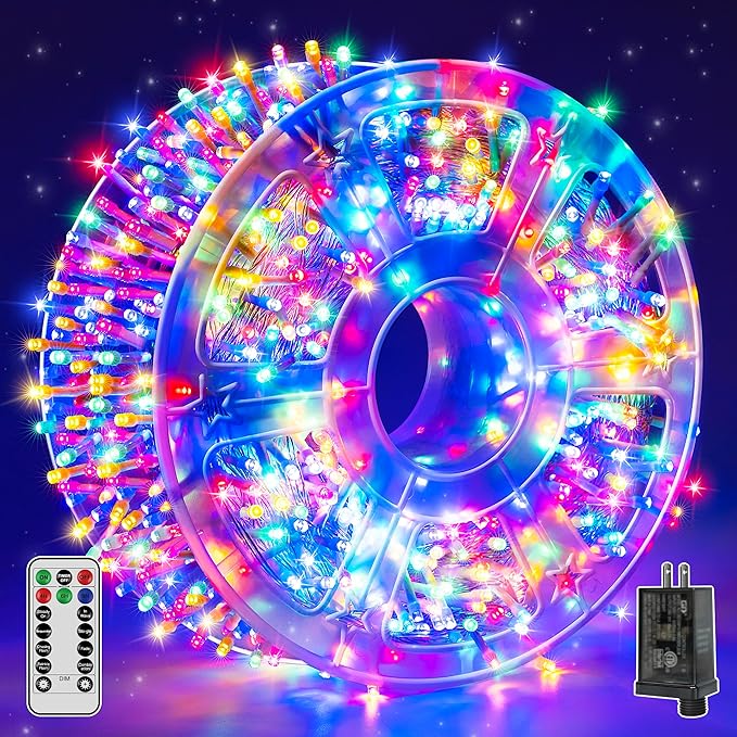 Christmas String Lights Indoor 1200LED 196FT, Waterproof Outdoor String Lights with Remote and Timer, 8 Modes Dimmable Christmas Lights for Indoor Outdoor Party Holiday Decorations (Multicolor)