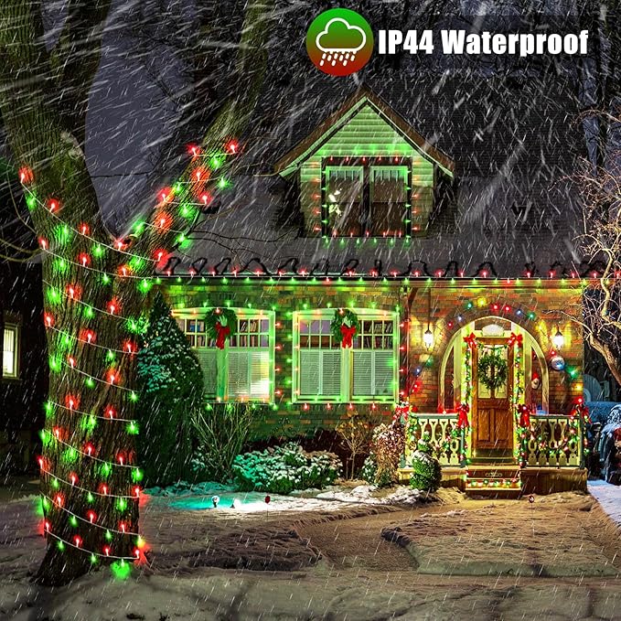 300 LED Christmas Lights Outdoor 100ft Extra Long Christmas String Lights 8 Modes Plug in Waterproof Fairy Lights with Timer Memory for Indoor Outside Bedroom Home Party Decoration, Red&Green