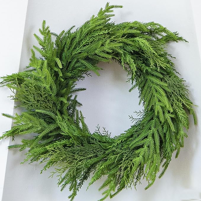 26" Cedar Norfolk Pine Wreath Realistic Christmas Door Wreath for Windows Porches Walls Indoor Outdoor Christmas Decorations Home Decor