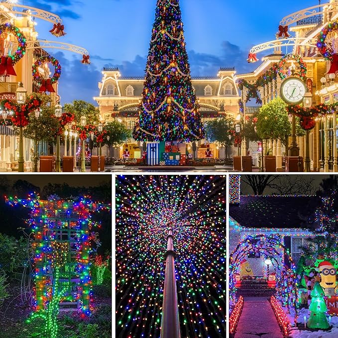 weillsnow 164 FT 500 LED Christmas Lights Outdoor, Waterproof Christmas Fairy Lights with Timer, Plug in Multicolor LED String Lights with 8 Modes for Bedroom Wedding Party Xmas Decoration