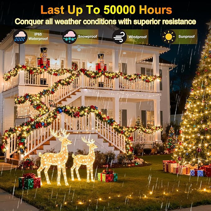 350LED Christmas Lights Indoor Outdoor, 90ft 12 Modes Warm White LED String Lights with Timer Dimmable, Waterproof Tree Lights for Xmas Patio Yard Fence Bedroom Wedding Garden Decor Warm White