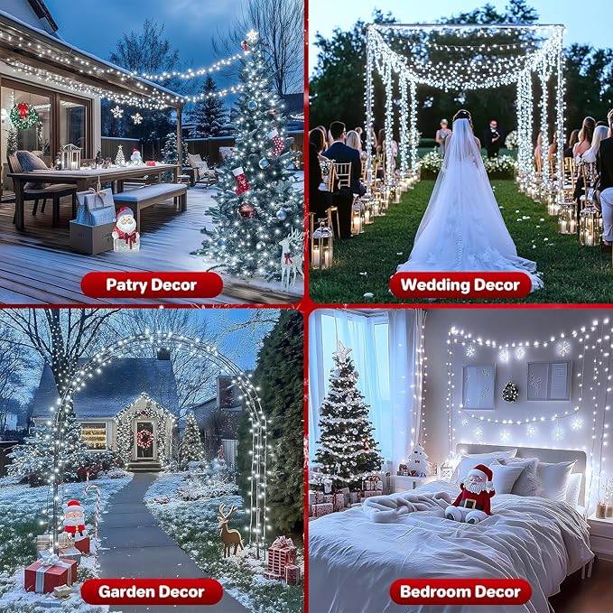 66FT 200 LED Christmas Lights with Timer, Twinkle Fairy Lights String with 8 Flashing Modes String Lights for Indoor Bedroom Outdoor Christmas Trees Garland Wreath Holiday Decorations, Cool White