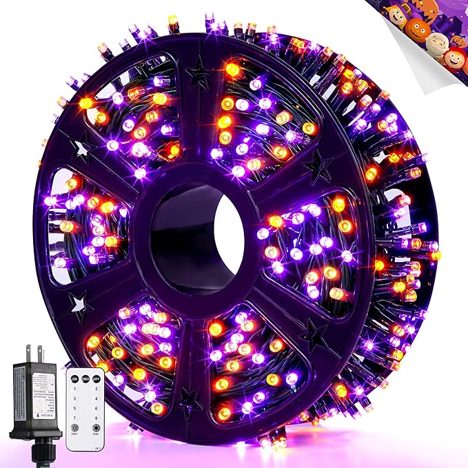 JMEXSUSS 400 LED Halloween Lights Outdoor Indoor, 132ft Halloween String Lights Plug in, Orange and Purple Light for Yard Tree Porch House