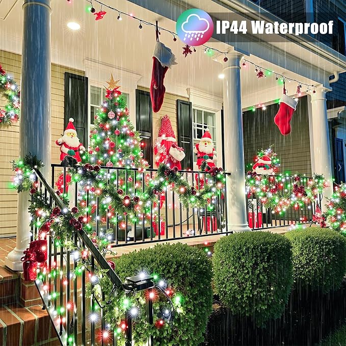 200 LED Christmas Lights Outdoor Indoor 66FT String Lights Indoor Clear Wire 8 Modes Plug in Twinkle Fairy Lights for Bedroom Christmas Tree Party Decorations, Red White&Green
