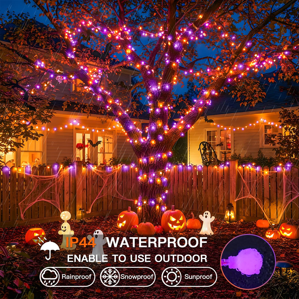 suddus Halloween Lights Indoor with Remote, 33ft 100 Led Purple and Orange Globe String Lights, Fairy Lights Plug in with 8 Lighting Modes for Bedroom, Home, Office, Halloween Decorations