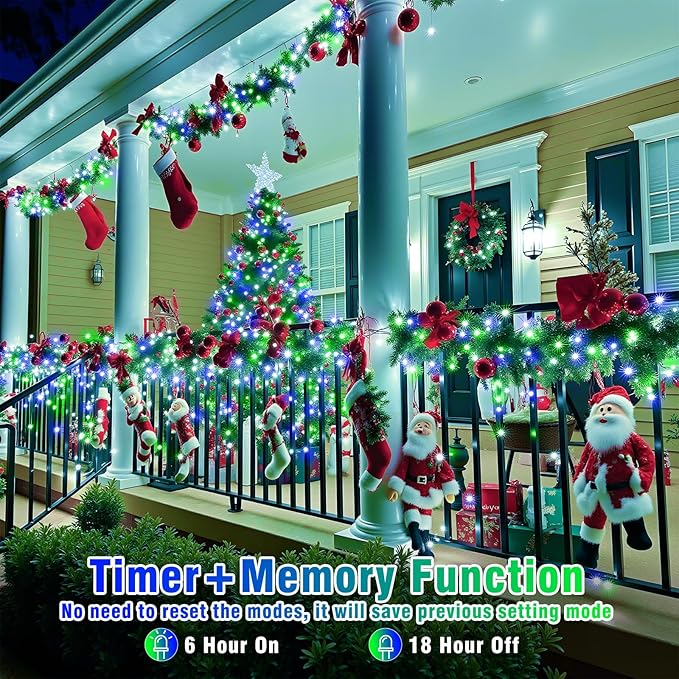 500 LED Christmas Lights Outdoor 165FT Connectable String Lights Indoor 8 Modes Clear Wire Plug in Waterproof Twinkle Fairy Lights for Bedroom Christmas Tree Party Decorations, Blue&Green