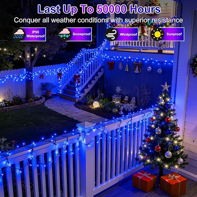750LED Christmas Lights Outdoor Use, 240ft 12 Modes Blue LED String Lights with Timer Dimmable, Waterproof Christmas Tree Lights for Xmas Patio Yard Fence Balcony Garden Party Decor Blue