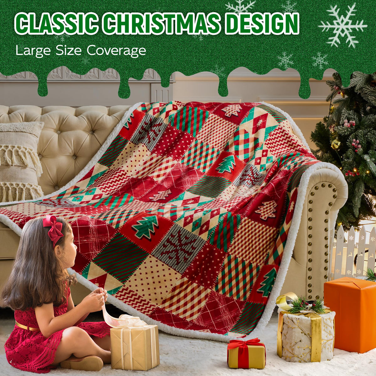 Nord ECO Christmas Throw Blanket, Christmas Decorations Gifts for Women, Sherpa Flannel Fleece Winter Holiday Blanket, Fluffy Cozy Soft Christams Throws for Couch Sofa Bed, ChristamsRhombus, 50" X 60"