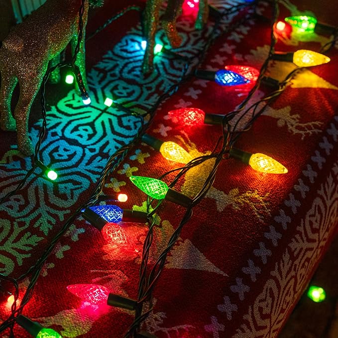 Dazzle Bright C6 Christmas String Lights, 200 LED 66 FT Waterproof Connectable String Lights with Timer, 8 Modes Christmas Lights for Indoor Outdoor Garden Yard Xmas Tree Decoration (Multi-Colored)