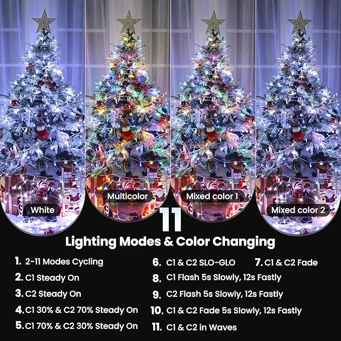 Color Changing Christmas Lights, 75ft 200 LED White & Multicolor Christmas String Lights with Remote, 11 Modes Fairy Twinkle Light Waterproof for Party Garden Wedings Holiday Xmas Tree Decorations