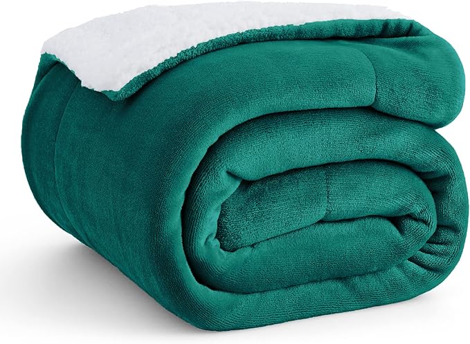 Bedsure GentleSoft Sherpa Fleece Throw Blanket for Couch - Thick and Warm, Soft Fuzzy Plush Throw Christmas Blanket for Winter, Forest Green, 50x60 Inches