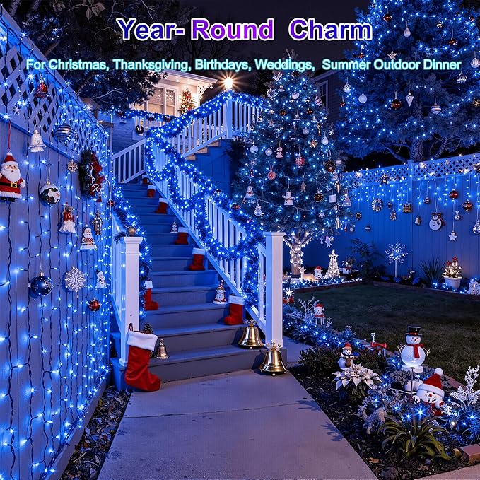 750LED Christmas Lights Outdoor Use, 240ft 12 Modes Blue LED String Lights with Timer Dimmable, Waterproof Christmas Tree Lights for Xmas Patio Yard Fence Balcony Garden Party Decor Blue