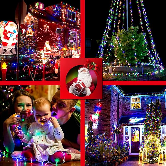 300LED Christmas Lights Indoor Outdoor Use Green Wire, 8 Lighting Modes 100FT Christmas Tree Lights with Timer & Memory, IP44 Waterproof for Tree Xmas Patio Yard Fence Balcony Garden Decor Multicolor