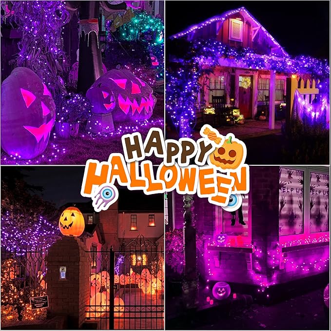 LAMPHOME 33ft Halloween Decorative Mini Lights, 100 LED Transparent Wire Fairy Starry String Lights Plug in, 11Lighting Modes, for Halloween Decoration Outdoor Xmas Tree Party Decoration (Purple)