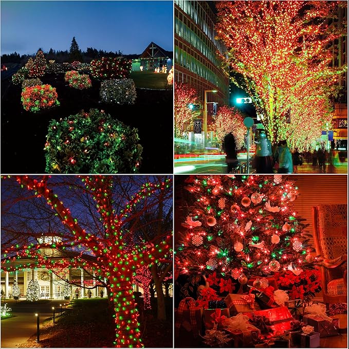 LAMPHOME 33ft Christmas Decorative Mini Lights, 100 LED Transparent Wire Fairy Starry String Lights Plug in, 16 Lighting Modes, for Indoor Outdoor Xmas Tree Wedding Party Decoration (Red+Green)