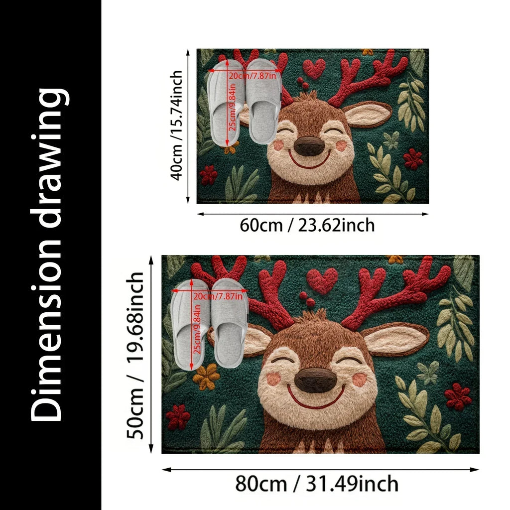 VIAMA Christmas Reindeer Door Mat Anti-Slip Entrance Carpet Comfortable Winter Bathroom Kitchen Floor Mat Home Decoration
