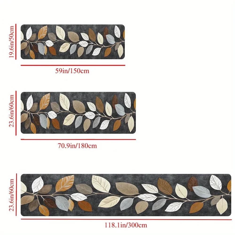 VIKAMA Leaf Pattern Gradient Grey Kitchen Rug Doormat Welcome Mat Runner Rug Winter Rug For Bedroom Warm Carpet For Live Room