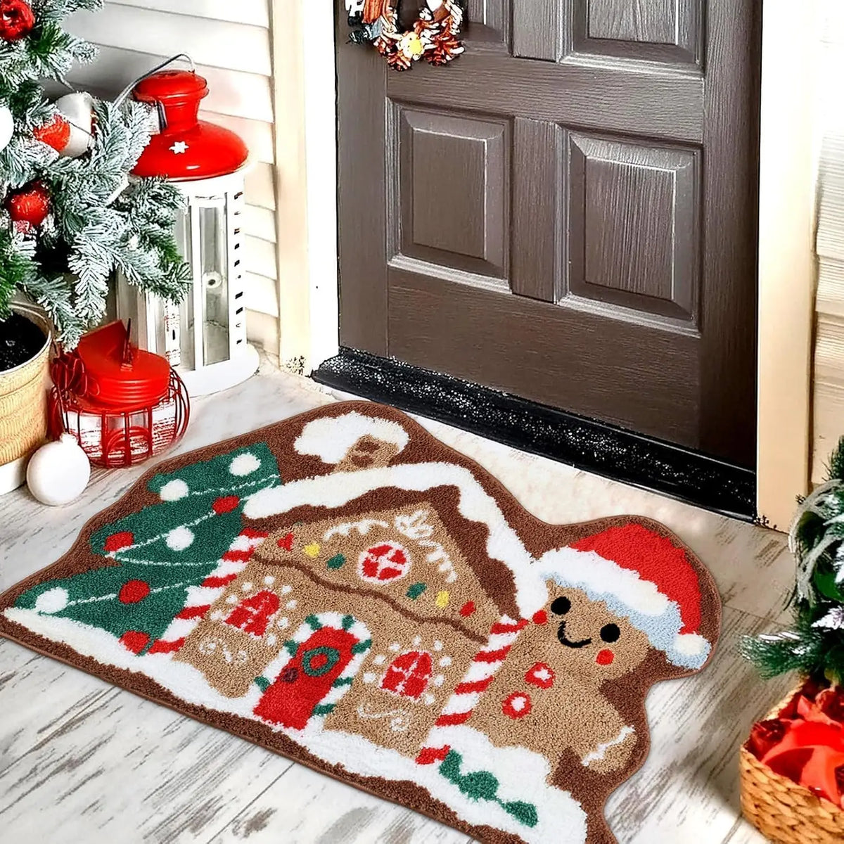VIAMA Christmas Gingerbread House Rug Soft Bathroom Mat Gingerbread Figure Front Door Living Room Holiday Decorations
