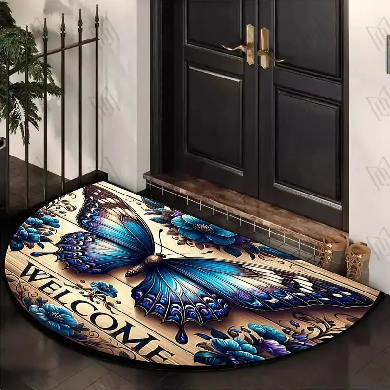 VIKAMA Butterfly Pattern Welcome Door Mat Semi-Circular Anti-Slip Entrance Mat Kitchen And Bedroom Carpet Home Decoration