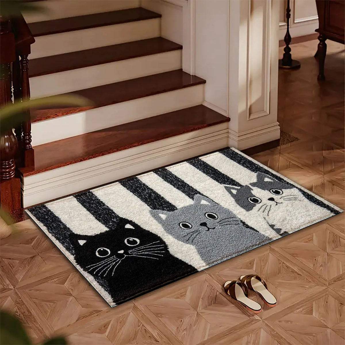 VIKAMA Striped Cartoon Cat Carpet Soft Doormat Waterproof Floor Mat Rug For Bedroom Carpet For Live Room Outdoor Carpet Home Dec