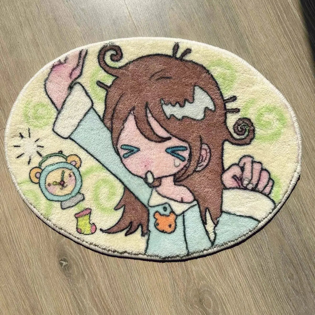 VIKAMA Cat Girl Carpet Soft Cute Children's Room Floor Mat Living Room Bedroom Bed Blanket Door Mat Home Decoration