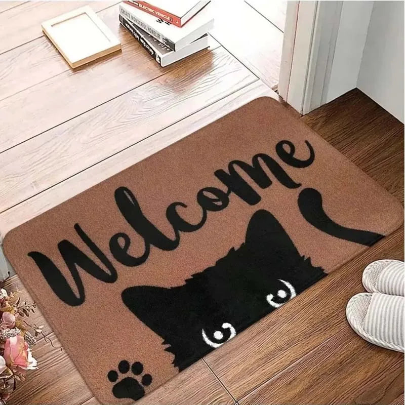 Cute Cat Pattern Entrance Door Mat Welcome Mat Bathroom Kitchen Non-slip Floor Carpet Washable Bedroom Home Decoration Small Rug
