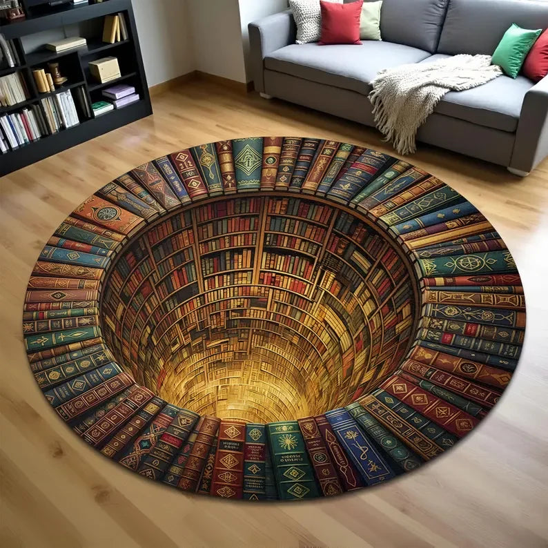 Fantasy Dragon 3D Printed Round Rug Library Dragon Hole Illusion Floor Mat Mystic Gothic Home Decor Round Carpet