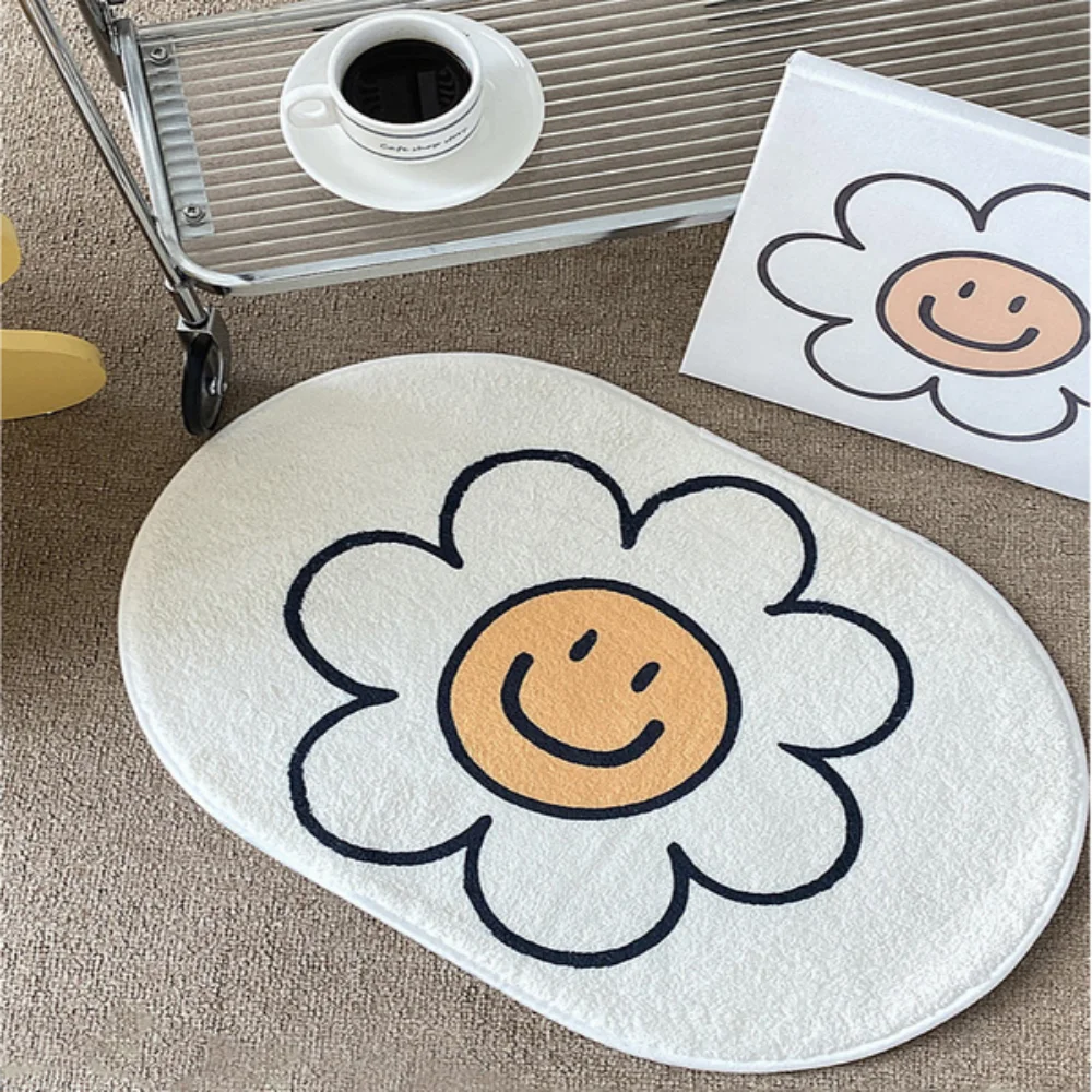 VIKAMA Floral Faux Cashmere Carpet, Living Room Entrance Foyer Door Mat, Bedroom Decoration, Home Bathroom Floor Mat