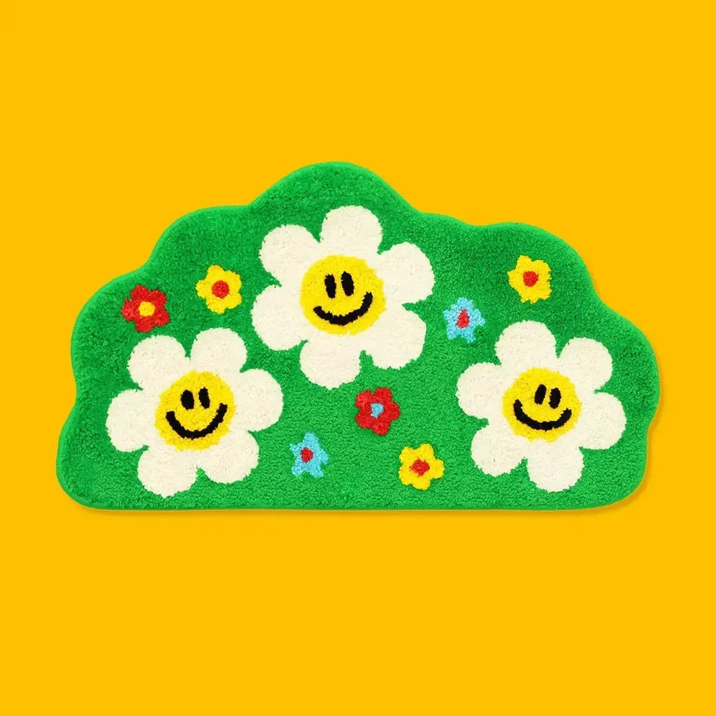 VIKAMA Cartoon Rainbow Floral Rug Soft Non-Slip Doormat For Home Use Bathroom Mat Bedside Rug For Bedroom Home Decor