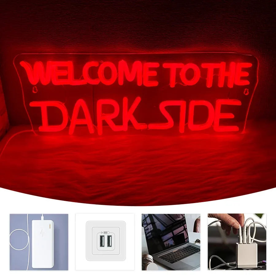 Welcome To The Dark Side Neon Sign, Letter Lamp Icon Usb Powered, Used For Bedroom, Game Room, Haunted House, Halloween Decor.
