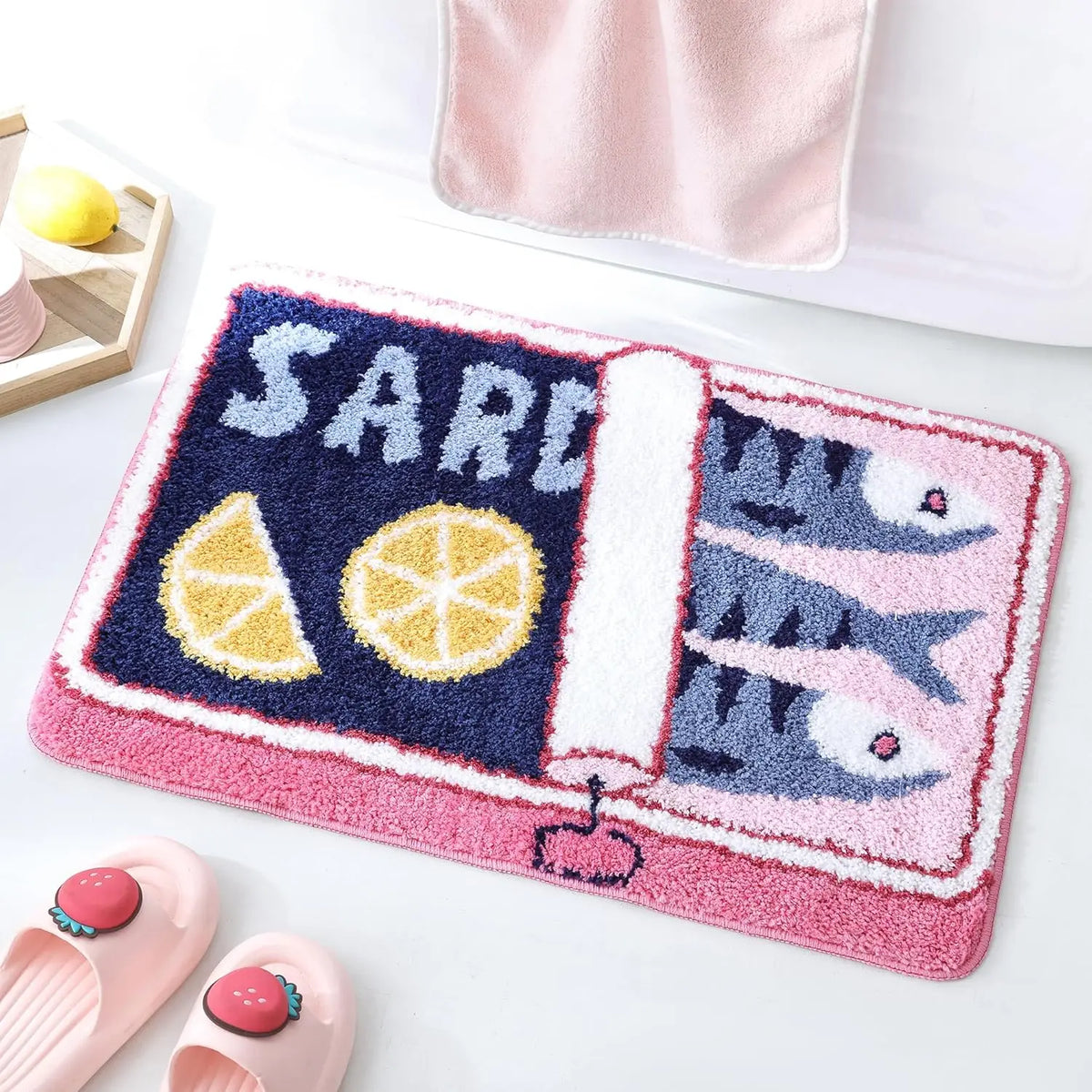 VIKAMA Cartoon Sardine Floor Mat, Soft and Non-slip, Kitchen and Bathroom Mat, Sofa and Bedroom Carpet, Home Decoration