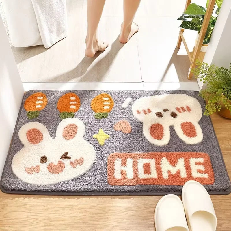 VIKAMA Cute Rabbit Carpet Bathtub Carpet Non-Slip Absorbent Bathroom Mat Dust-Proof Easy To Clean Doormat Rug For Bedroom