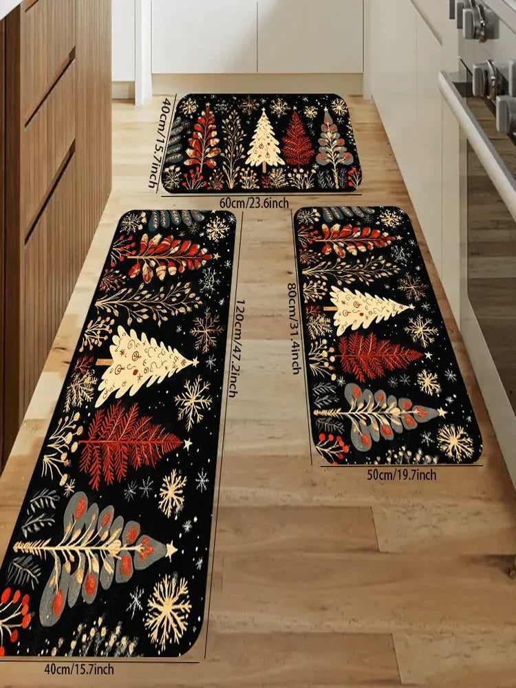 VIKAMA Christmas Carpet Christmas Tree CarpetKitchen Rug  Long Carpet Absorbent Doormat Carpet For Live Room Sofa Floor Mat