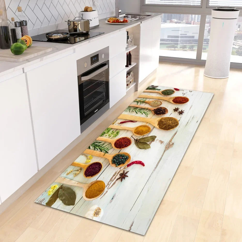 VIKAMA Scandinavian Waterproof Rug Antibacterial Stain Resistant Spice Printed Machine Washable Modern Kitchen Rugs Home Decor