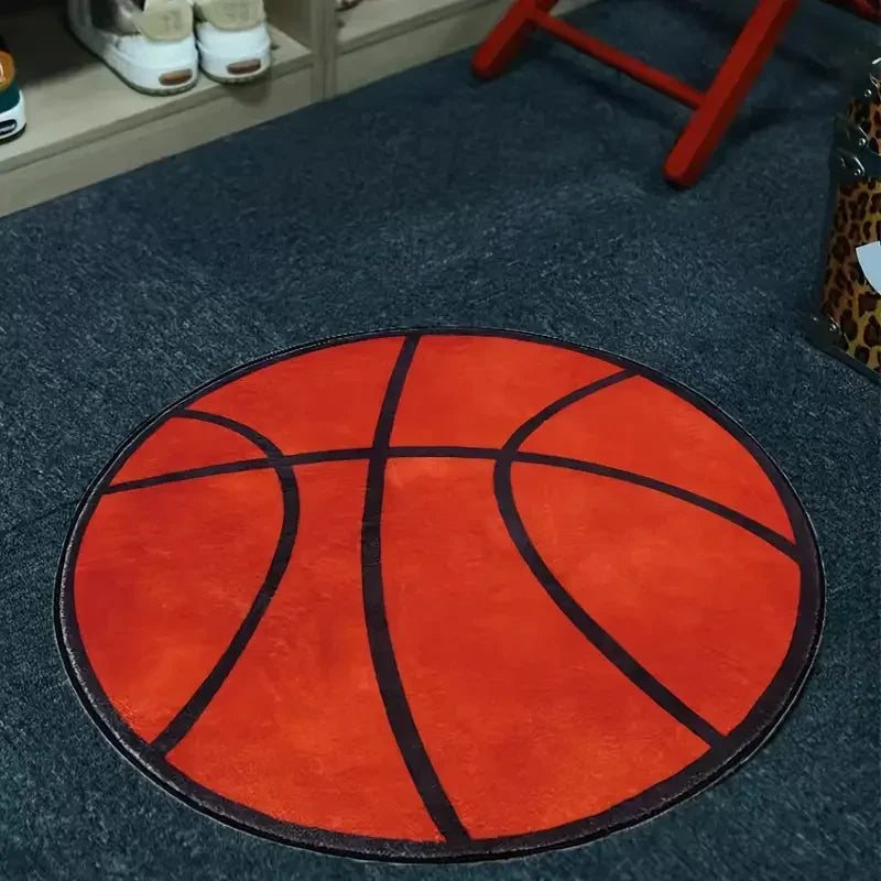 VIKAMA Basketball Pattern Round Rug Non-Slip Washable Home Decor Living Room Sofa Decor Boys Bedroom Plush Floor Mats