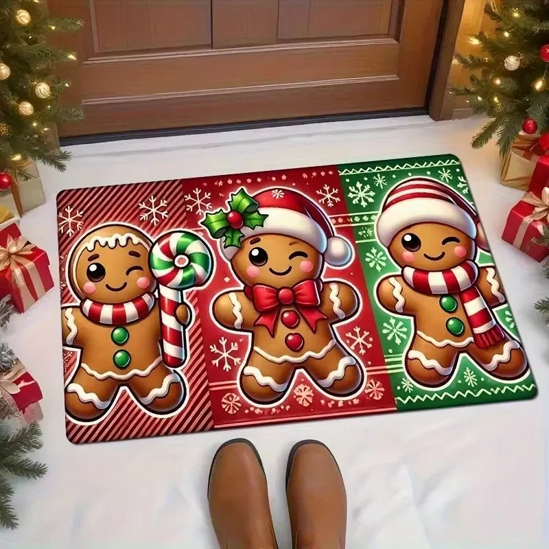VIKAMA Christmas Carpet Gingerbread Man Doormat Soft Welcome Carpet Living Room Carpet Rug For Bedroom Outdoor Carpet Home Decor
