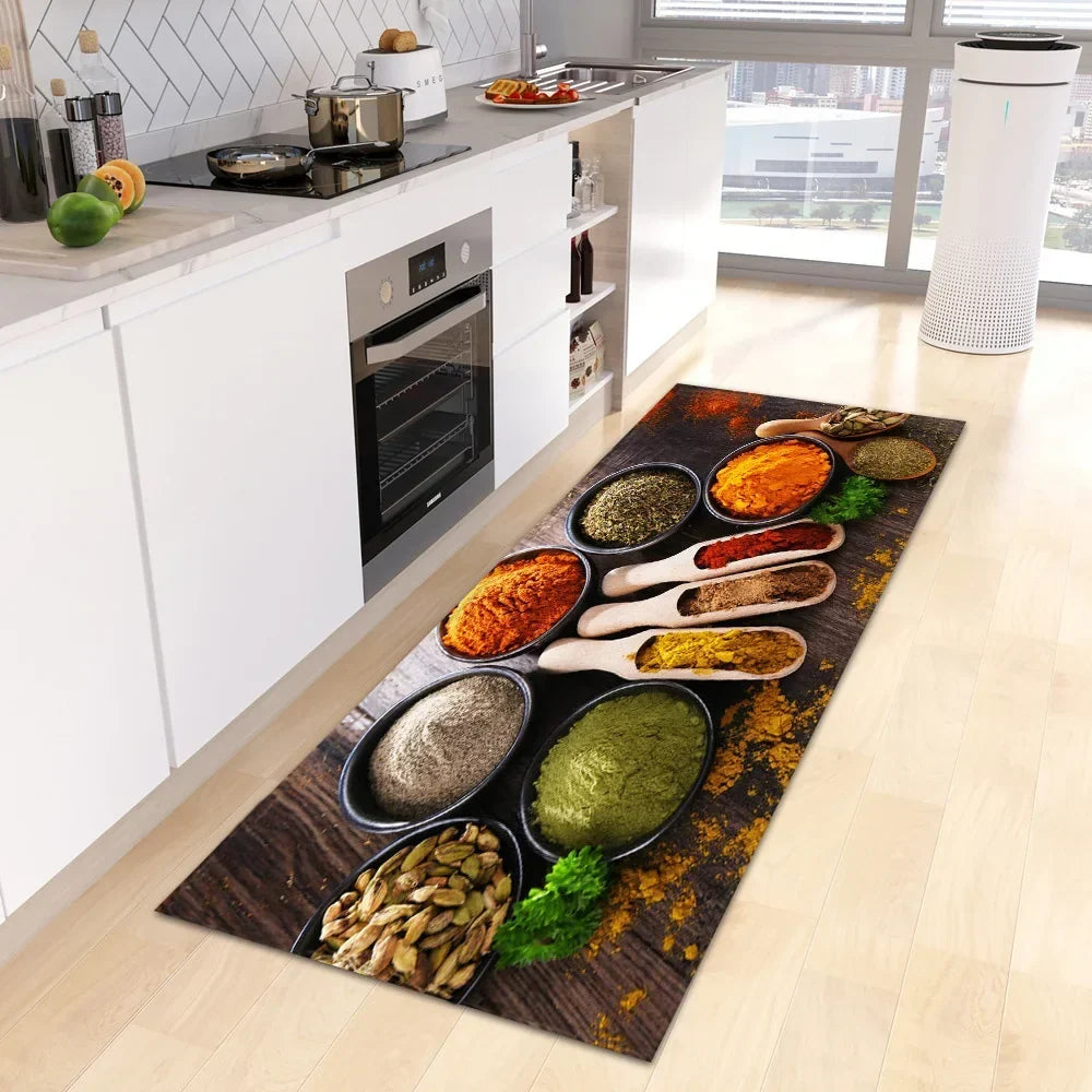VIKAMA Scandinavian Waterproof Rug Antibacterial Stain Resistant Spice Printed Machine Washable Modern Kitchen Rugs Home Decor